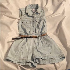 Girls denim romper with belt